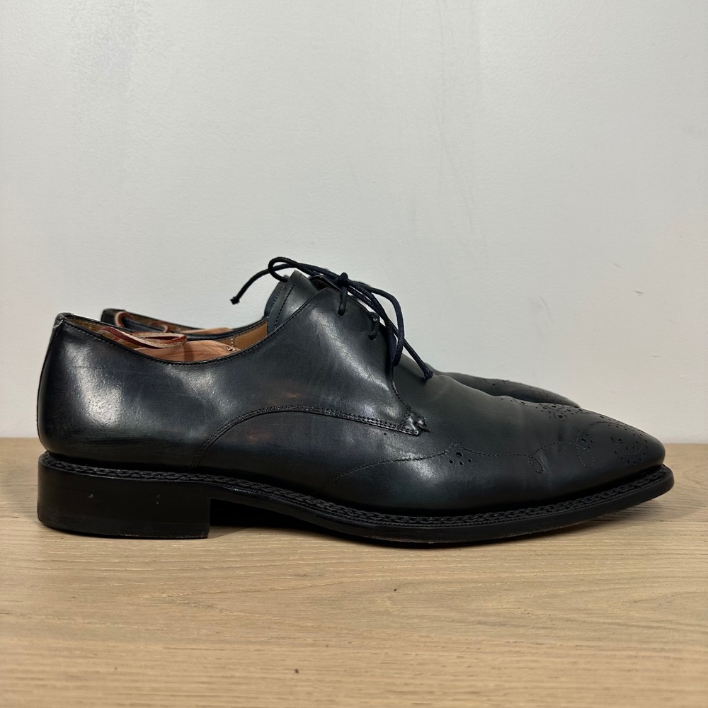Mezlan Custom Oxford Shoes Mens 14 M Black Leather Brogue Wingtip Dress Shoes - Picture 4 of 14
